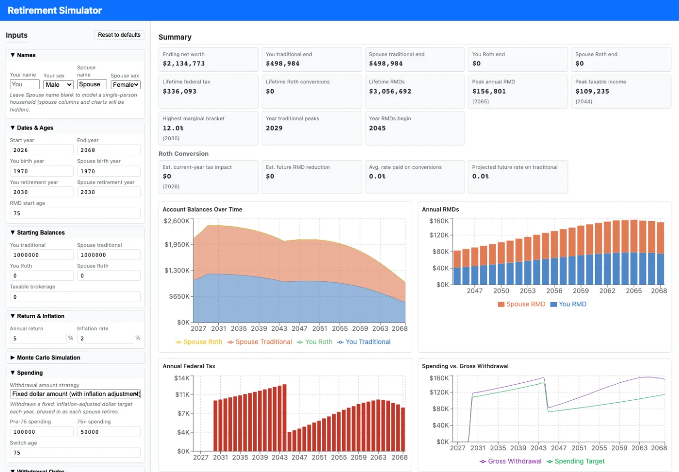 Retirement Simulator dashboard preview
